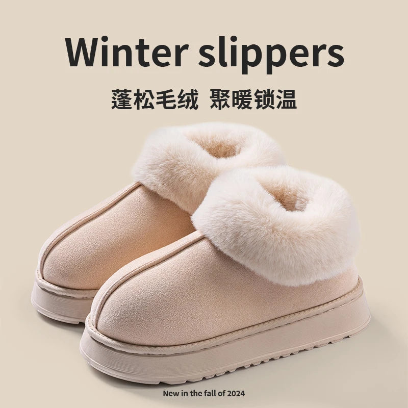 2024 High Quality of Women's Fashion Snow Boots Fluffy Plush Faux Fur Soft Slippers Winter Indoor Comfortable Home men's Shoes