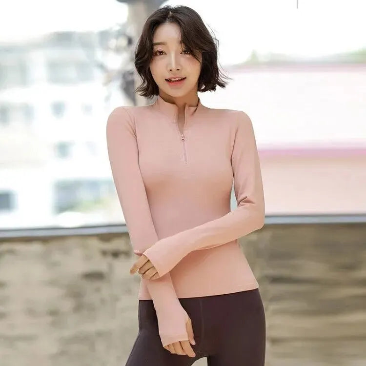 Spring and Summer Women Half Zipper Casual Fitness Wear Long Sleeve Blazer Running Speed Dry Yoga Wear Women