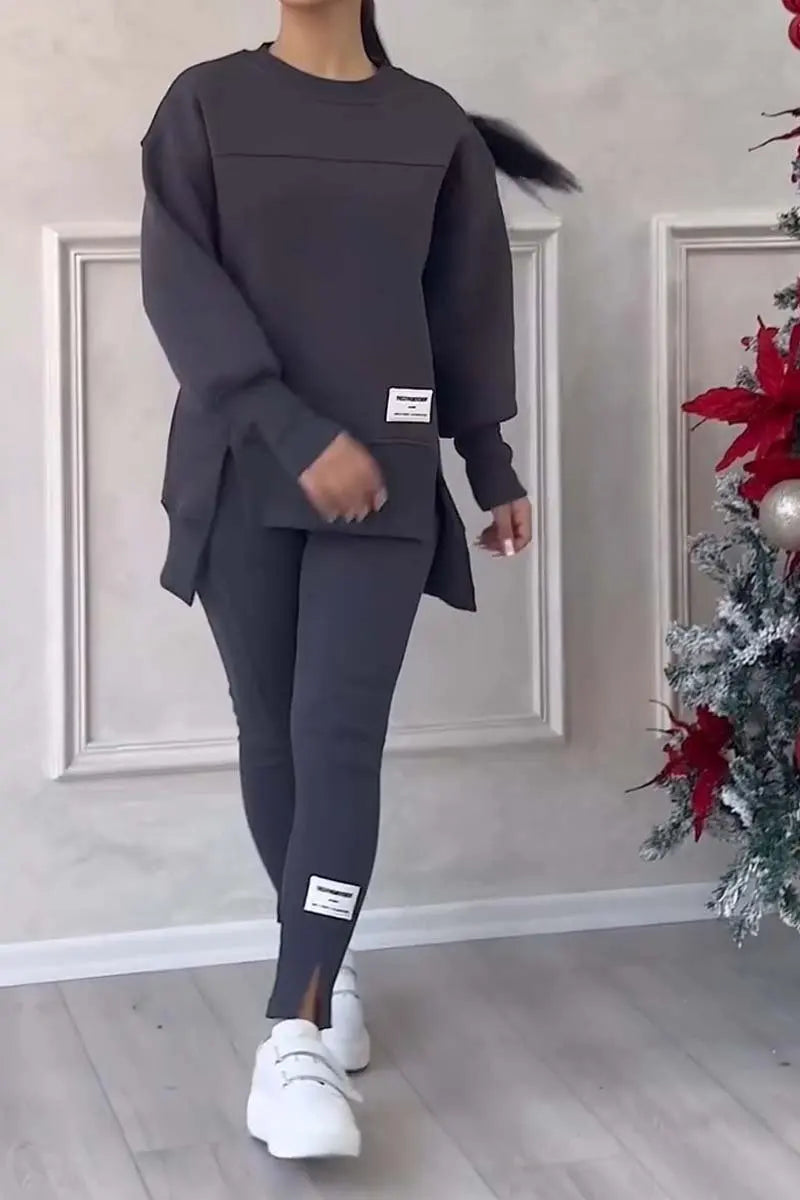2pcs Women Sport Suit Hoodie Sweatshirt Winter Loose Irregular Top + Leggings Pant Casual Jogger Outfit Sports Two-piece Set