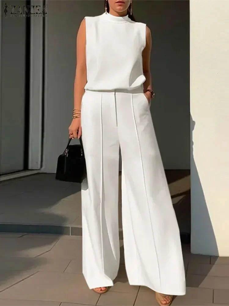 Elegant Chic Women 2-Pieces Sets ZANZEA Woman 2024 Trouser Suits Fashion 2pcs Outfits Tank Top and Wide Leg Pant Suits Oversize