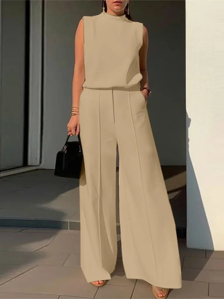 Elegant Chic Women 2-Pieces Sets ZANZEA Woman 2024 Trouser Suits Fashion 2pcs Outfits Tank Top and Wide Leg Pant Suits Oversize