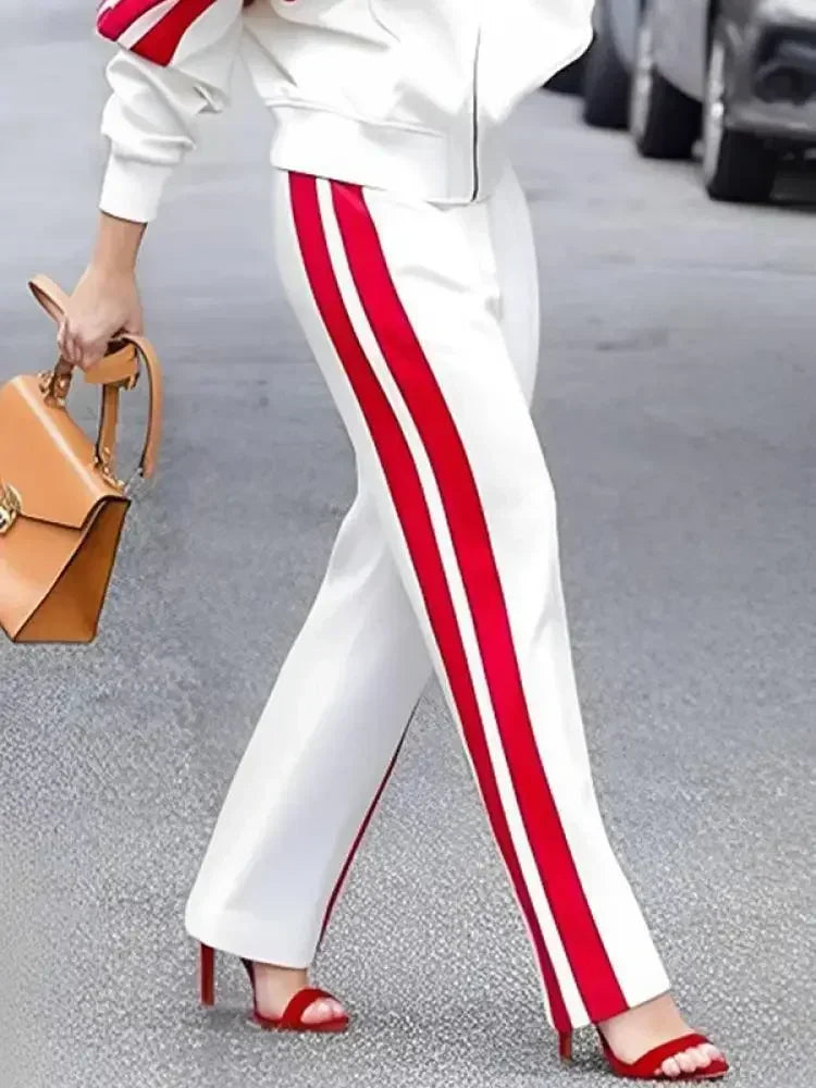 Missuoo 2024 Autumn New Side-Striped Pant Sets for Women Stand Collar Long Sleeve Jackets and High Waist Casual Straight Pants