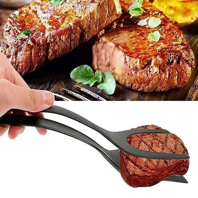 2 in 1 Kitchen Gadget Accessories Omelette Shovel Clip Non Stick Silicone Spatula Tongs Toast Pancake Egg Clamp Frying Steak