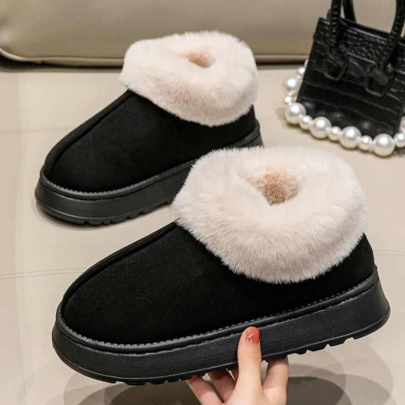 2024 High Quality of  Women's Fashion Snow Boots Fluffy Plush Faux Fur Soft Slippers Winter Indoor Comfortable Home men's Shoes