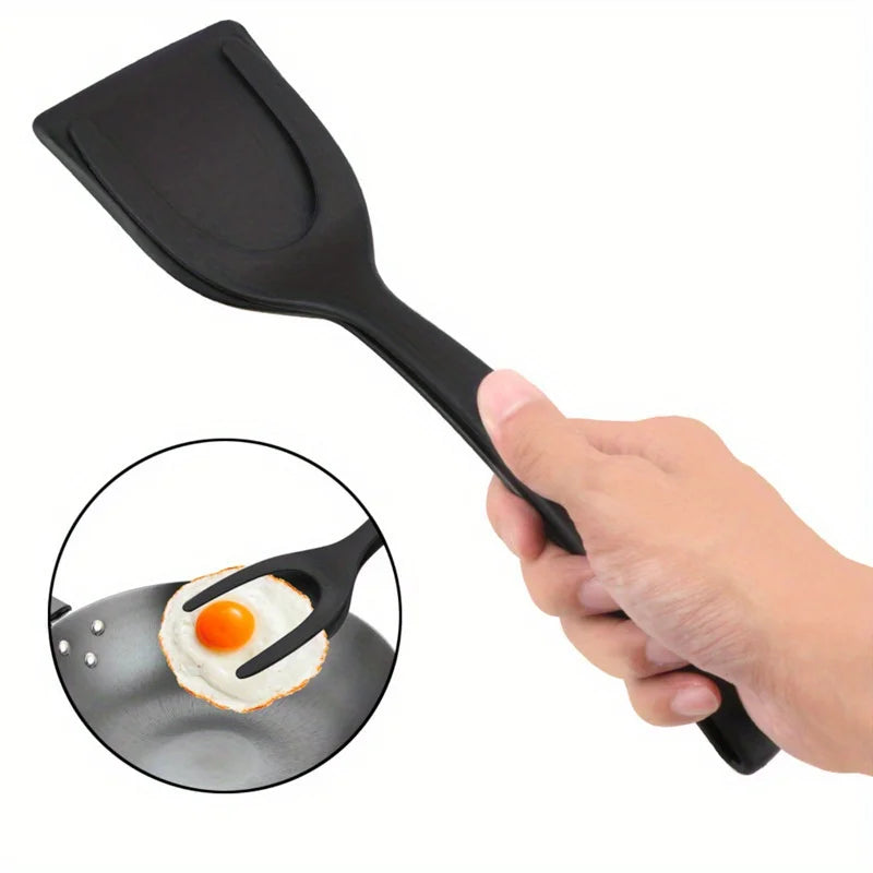 2 in 1 Kitchen Gadget Accessories Omelette Shovel Clip Non Stick Silicone Spatula Tongs Toast Pancake Egg Clamp Frying Steak