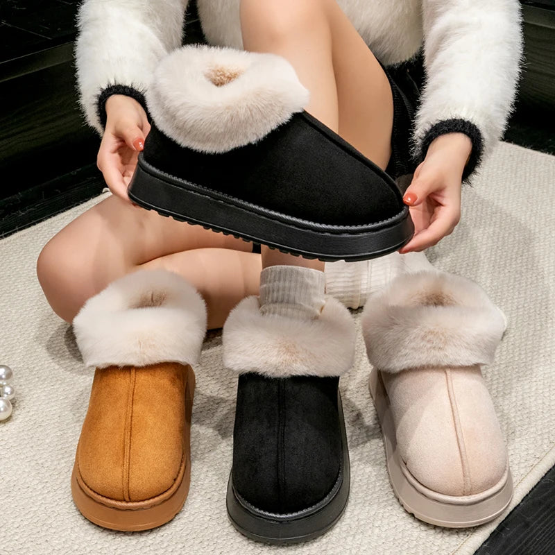 2024 High Quality of  Women's Fashion Snow Boots Fluffy Plush Faux Fur Soft Slippers Winter Indoor Comfortable Home men's Shoes