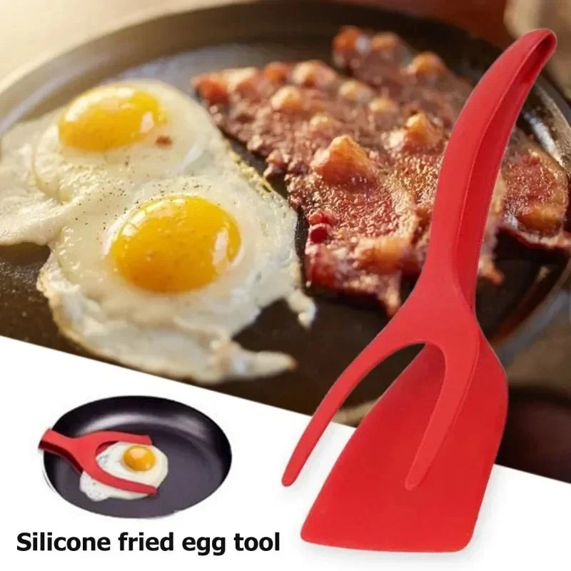 2 in 1 Kitchen Gadget Accessories Omelette Shovel Clip Non Stick Silicone Spatula Tongs Toast Pancake Egg Clamp Frying Steak